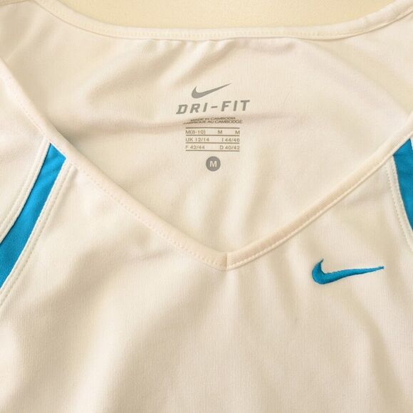 Nike Dri-Fit White Sports Athletic Tank Top White Turquoise Mesh Medium - Picture 4 of 6